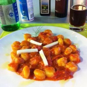 vegan gnocchi with rice based mozzarella  at Mondo Bio Cafe and Shop in Sorrento