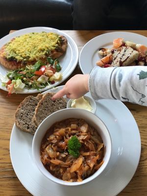 An Lar- YUM & these are all vegan- Pizza Naan, Bigos, Pancakes- so delicious :) at An Lar in Dunlavin