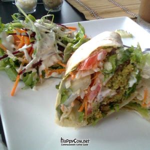 Hummus Falafel Wrap at Mantras Veggie Cafe and Tea House in San Jose