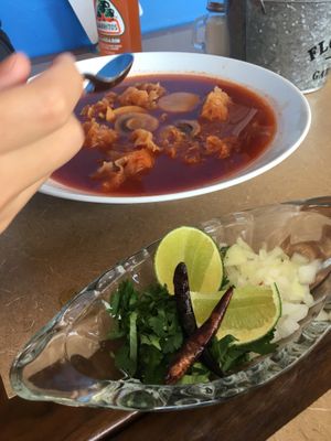 Vegan menudo with mushrooms  at Sabor de mi Tierra Mexican Grill in Stone Park