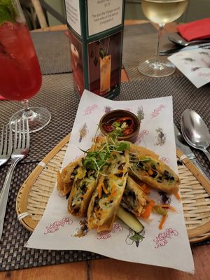 Vegetable spring rolls at Giggling Squid in Norwich