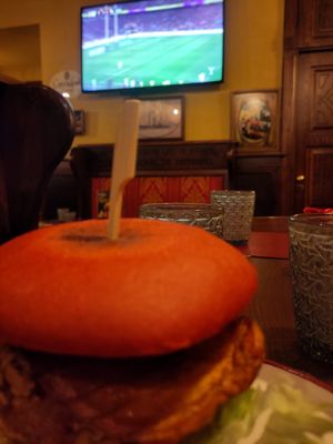 3D Burger and Rugby in the Background at Murphy's Law Pub in Naples