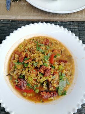 Rice with tempeh (main course of the day) at Raiz in Aveiro