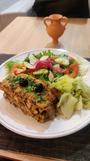 Traditional Portuguese dish made vegan: "no-cod" creamy bake at Raiz in Aveiro