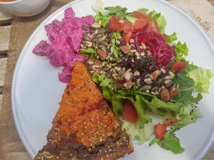 Pie with salad at Raiz in Aveiro