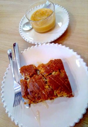 Apple+pear+ginger cake and fruit mousse at Raiz in Aveiro