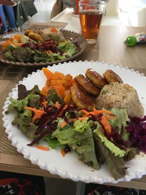 Falafel with rice and pumpkin  at Raiz in Aveiro