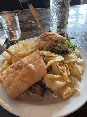 Mushroom Sandwich with kettle chips  at Revelstoke in Peterborough