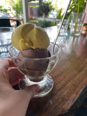 Chocolate and Mango gelato (good portions, so delicious!)  at Gelato Artesenal  in Uvita