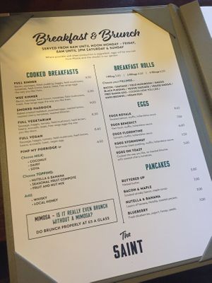 Breakfast & brunch menu at The Saint Bar & Kitchen in St Andrews