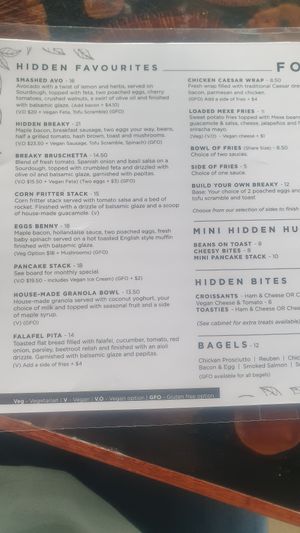 Menu at Hidden in Kelmscott