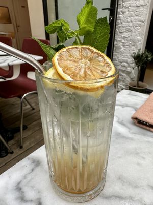Homemade elderflower lemonade  at HUMM Restaurant in Antwerpen