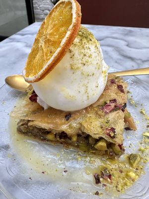 Baklava with yoghurt ice cream   at HUMM Restaurant in Antwerpen