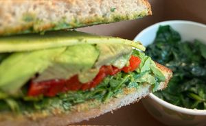 Avocado Panini. bread toasted with sautéed spinach at Busboys and Poets - Langston Lofts in Washington