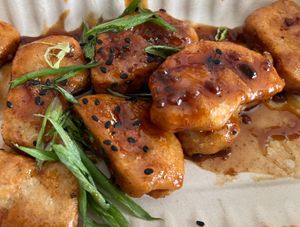 vegan bbq 'chicken' bites at Busboys and Poets - Langston Lofts in Washington