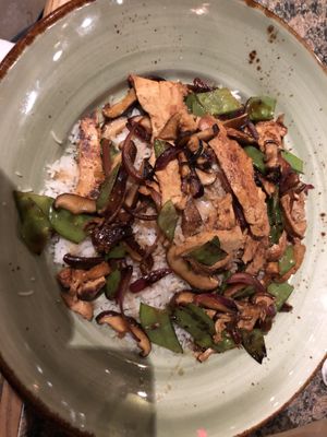 Vegan “chicken” stir fry  at Busboys and Poets - Langston Lofts in Washington