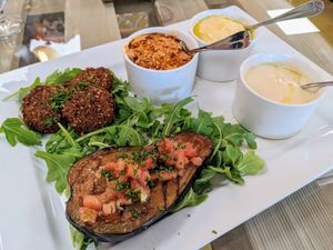 Mezze platter at Koshari Mama in Somerville
