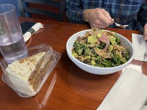 Carrot Cake and kale saladd  at Manna Kitchen in Lisle