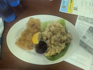 Schnitzel with potato salad at Manna Kitchen in Lisle
