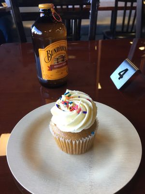 Cupcake and ginger ale  at Manna Kitchen in Lisle