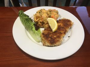 Schnitzel with German potato salad  at Manna Kitchen in Lisle