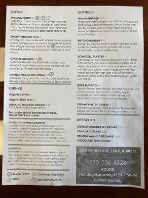 Menu at Manna Kitchen in Lisle