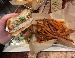 crispy vegan “chicken” sandwich at Busboys and Poets - Mount Vernon Triangle in Washington