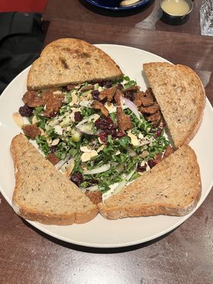 Greek salad (minus cheeae) with tempeh bacon and toastted #Veganuary at Busboys and Poets - Mount Vernon Triangle in Washington