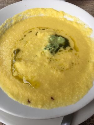 Seasonal yellow gazpacho at Busboys and Poets - Mount Vernon Triangle in Washington