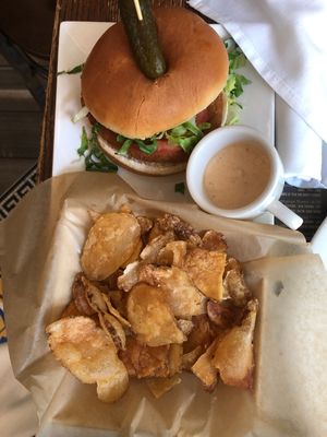 Vegan Chicken sandwich and chips  at Busboys and Poets - Mount Vernon Triangle in Washington