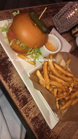 Vegan chicken sandwich with fries  at Busboys and Poets - Mount Vernon Triangle in Washington