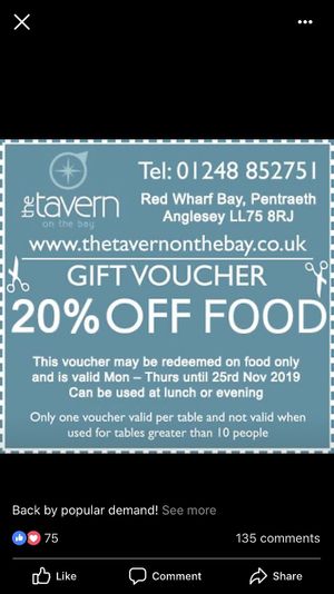 Check Facebook and Instagram for their offers at The Tavern on the Bay in Red Wharf Bay