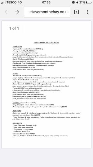 Current menu at The Tavern on the Bay in Red Wharf Bay
