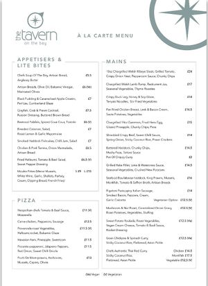 Menu - summer 2020 at The Tavern on the Bay in Red Wharf Bay