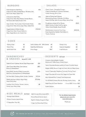 Menu 2 - summer 2020 at The Tavern on the Bay in Red Wharf Bay