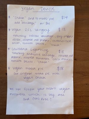 Current vegan menu at Pizzeria DeVille in Libertyville