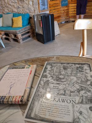 Settling in with my new 'blind date'  book, chosen based on the quote at Kawon once upon a time in Madaba