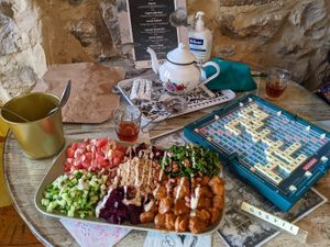 Colourful poke bowl, customised tea blend and Scrabble, a perfect way to spend a rainy afternoon ❤️ at Kawon once upon a time in Madaba