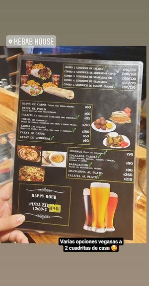 Several vegan options on the menu at Kebab House in Buenos Aires