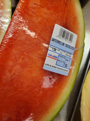 Cost of a slice of watermelon! at Ling and Sons in Oranjestad