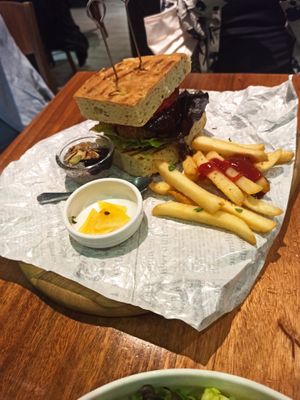 Chickpea burger on focaccia (this is only half the burger, I had taken the other half already) at Uncle Q in Taipei