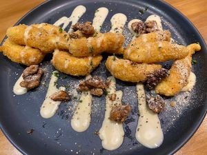 Vegan pop prawns - delicious!!  at Uncle Q in Taipei