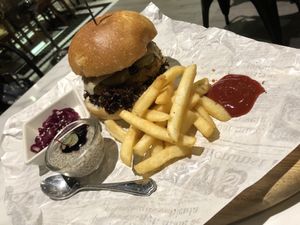 All burger options  are served with fries  at Uncle Q in Taipei