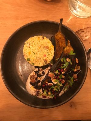 Taboulé and eggplant at the friendly kitchen in Paris