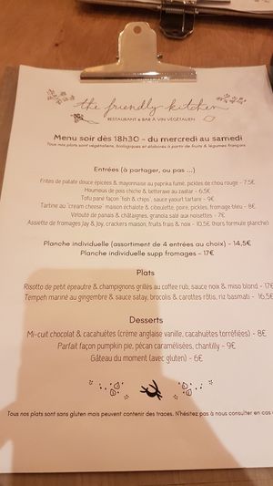 Menu pendant le couvre-feu at the friendly kitchen in Paris