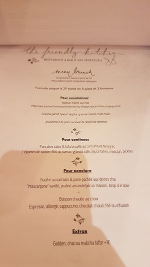 Menu du brunch at the friendly kitchen in Paris