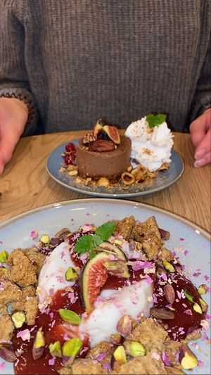 Panna cotta, and chocolate cheesecake « like a hot chocolate »  at the friendly kitchen in Paris