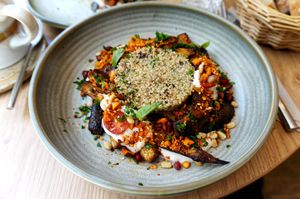 Aubergine confite à la chermoula at the friendly kitchen in Paris