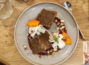 Moelleux with chaï spices and buckwheat flour

Salted "butter" caramel, coconut whipped cream, pecans, apple crisps at the friendly kitchen in Paris