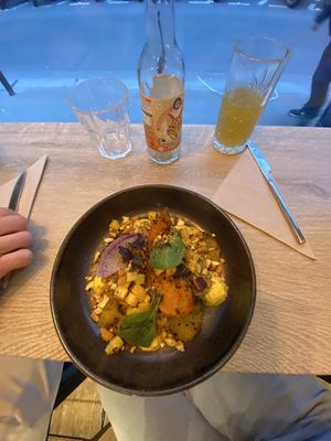 Interesting dish with spelled und unique souse  at the friendly kitchen in Paris